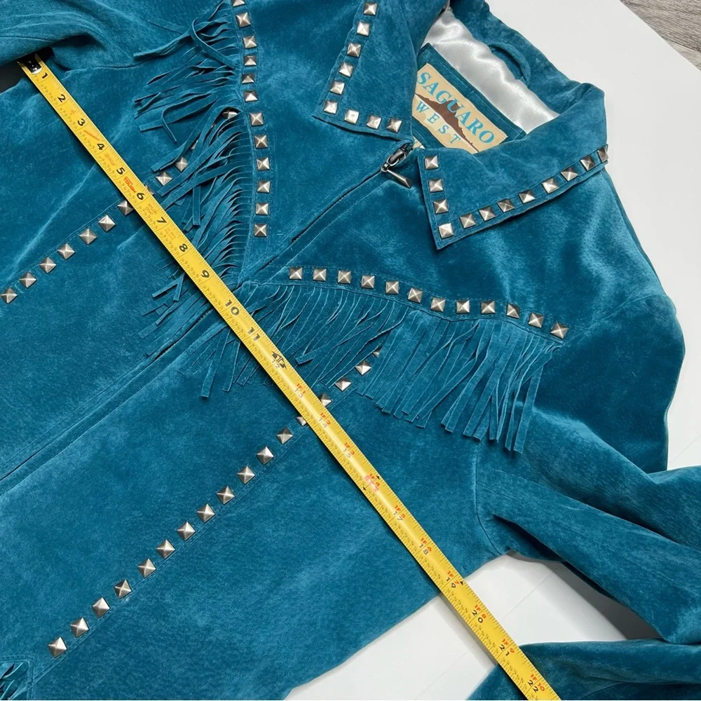 Vintage Saguro West Turquoise Teal Suede Western Jacket Size M - Picture 15 of 16